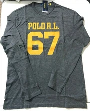 Polo Ralph Lauren Heathered Gray Varsity RL 67 Long Sleeve T-Shirt Men's SZ M