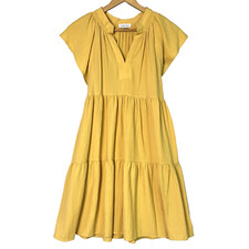 NWT Calvin Klein Gauze Split Neck Tiered Swing Dress - Yellow Size 8 Rayon