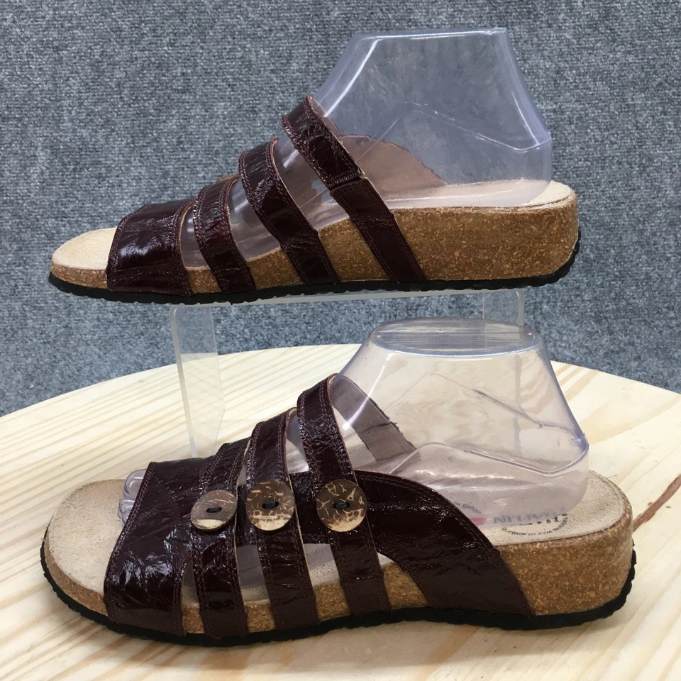 Sandalias Haflinger para mujer 41 deslizables planas sin cordones cuero borgoña punta abierta corcho Foto 2 de 4