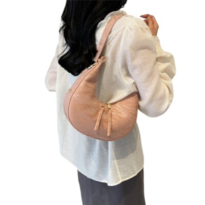 Women Armpit Bag Half Moon Handbag PU Leather Shoulder Bag Simple Underarm Bag