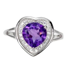 925 Sterling Silver Ring Heart Purple Amethyst 8mm Simulated Cz Gemstone Jewelry