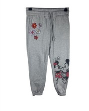 Disney Mickey  Minnie Mouse Gray Joggers With Floral Print For Women's Size M