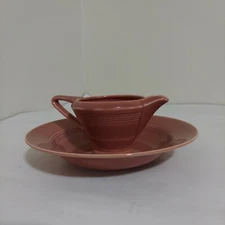 Vintage Homer Laughlin Harlequin Rose 8.5" Rim Soup Bowl & Gravy/Sauce Boat