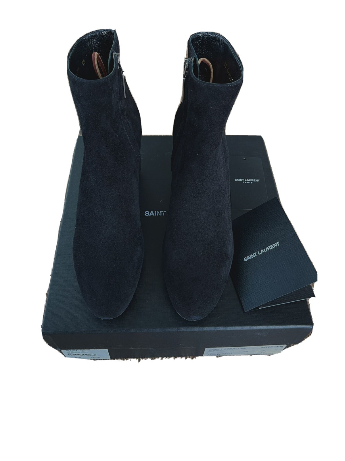 Saint Laurent LouLou 70 Zipped Ankle Boot Black Suede Sz 38