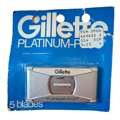 Vintage 1980s Gillette Platinum Plus Razor 5 Blades NOS Full Unopened Sealed