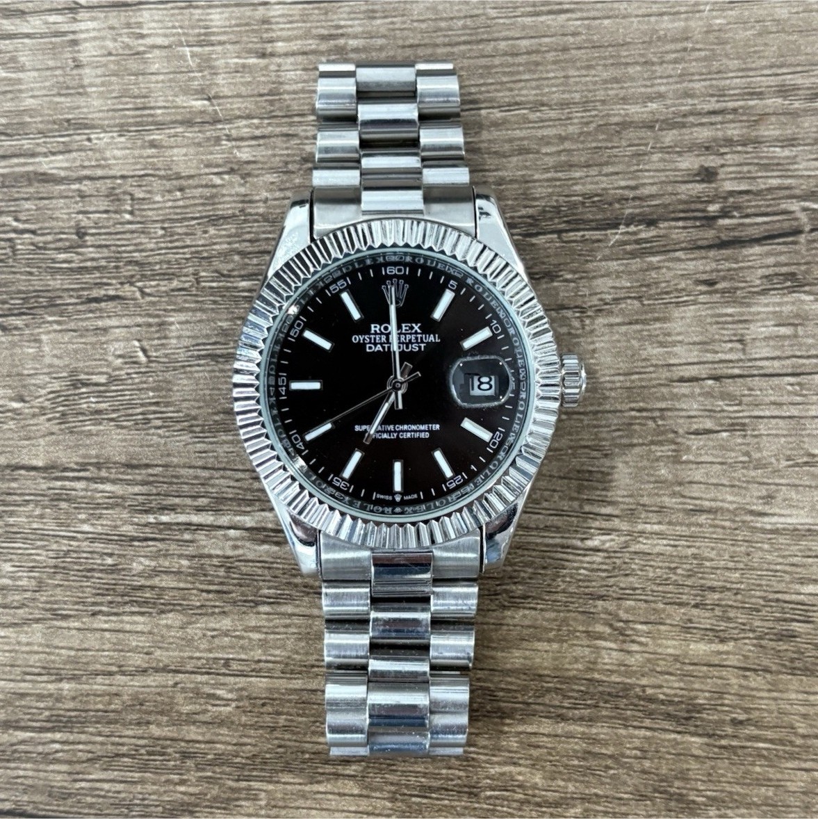 Rolex Datejust Black Dial Jubilee Fluted Stainless Steel Automatic Date Watch