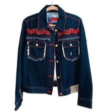 COOGI Down Under Blue Denim Jacket with Red Stitching size medium