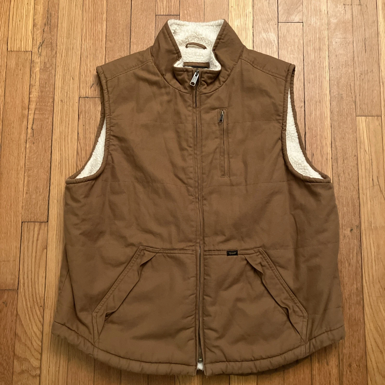 LEE Premium Select Men's Sherpa Lined Canvas Vest Full Zip Pockets Sz L
