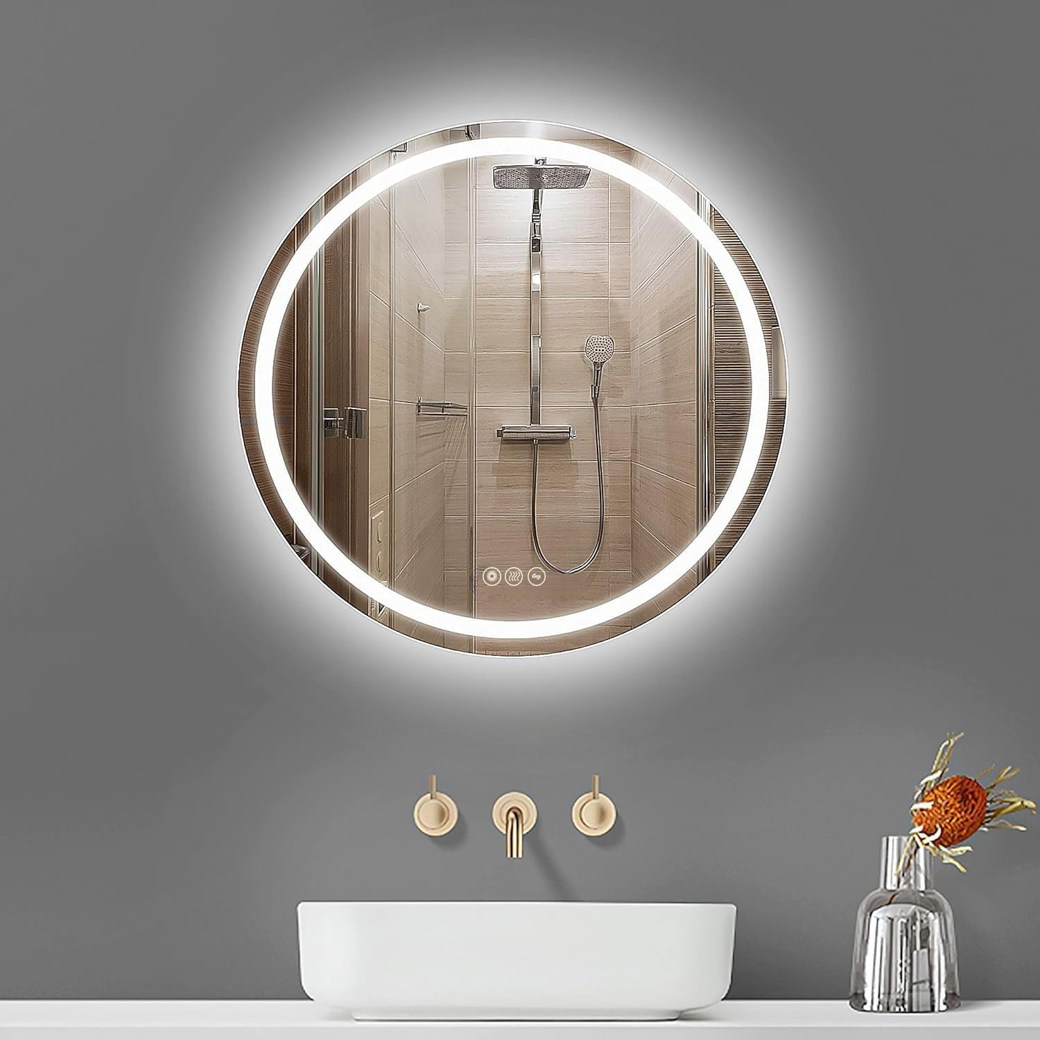 Bathroom LED Mirror Round 60cm Lighted Illuminated Backlit Light Up Mirror with