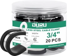 20pcs 3/4" Stainless Steel Cable Clamps, Rubber Coated, Black Wire Clips High Q.