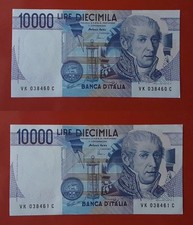 2 BANCONOTE 10000 LIRE VOLTA CONSECUTIVE [E027-E028]