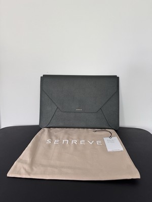 NEW! $245 Senreve Envelope 13'' Laptop Sleeve Leather Clutch Pebbled/Forest/Gold
