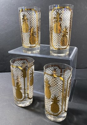 VTG  William A Meier Drinking Highball Glasses Set 4 Pineapples 22K Gold 1950's