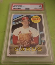 1969 Nelson Briles Topps MLB Baseball Card #60 St Louis Cardinals PSA 7 NM
