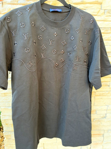 Louis Vuitton, Louis Vuitton Men's XL Gray Logo Embroidered Crew Neck Short Sleeve T-Shirt