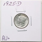 1925-D 10C Mercury Winged Liberty Silver Dime in AU+ Condition #6246