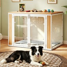 42" Dog Crate Furniture End Table with Door, Heavy Duty Metal Kennel Side Table