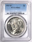 1927-D Peace Silver Dollar $1 PCGS MS62 Uncirculated Lustrous Key Date