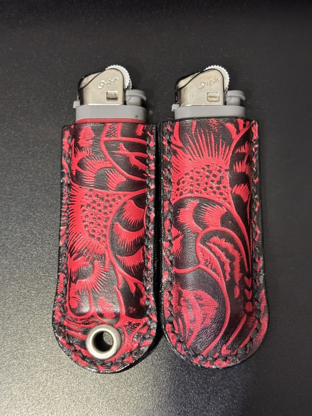 Leather Case With Lighter, Clasp, And Keyring.