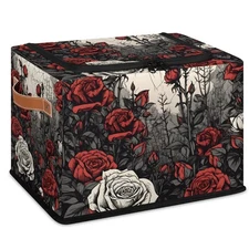 Rose Flower Storage Bins with Lids, Collapsible Cube Storage Basket with Leat...