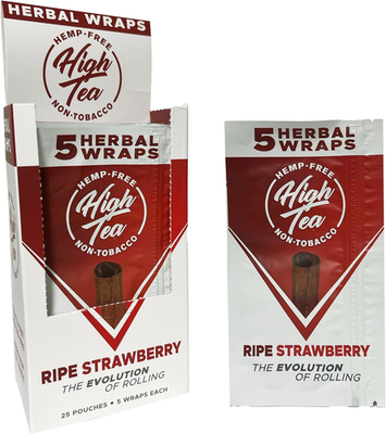 High Tea Non Tobacco All Natural Herbal Smoking Wraps - Ripe Strawberry -  125 Se