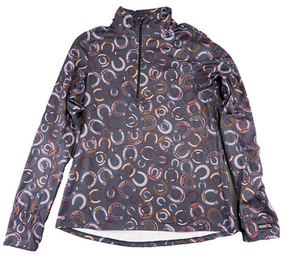 Kerrits Womens Medium 1/4 Zip LS Horseshoe AOP Thumbhole Riding Made in USA GUC