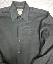 Versace Classic Black Cotton Button Down Shirt Mens L 16.5 Textured Criss Cross