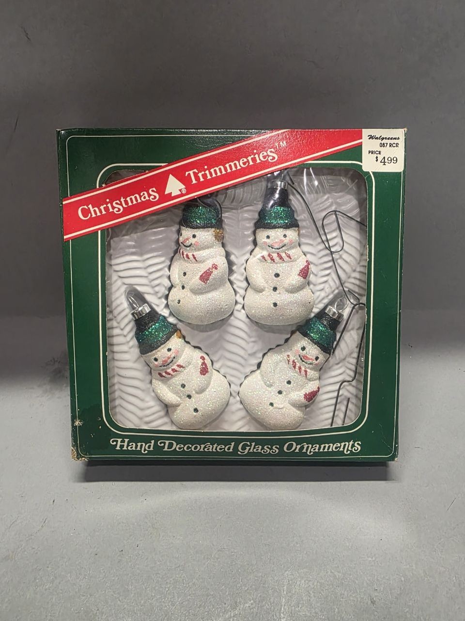Bradford Christmas Trimmeries Glass Snowmen Ornaments - In Original Box
