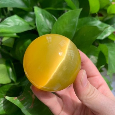 58mm Yellow Cat Eye Glass Sphere Ball Manmade Effect Stone Energy Collection