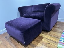 Habitat Louis Velvet Loveseat Sofa & Pouffe Footstool. Mint Condition.