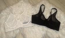 2 Victorias Secret Unlined Plunge Bras Sheer Mesh UW Womens 32C Black White