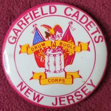 GARFIELD CADETS NJ, Drum & Bugle Corps, 3.5" Pinback Button, Vintage