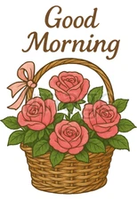 Good Morning Basket of Pretty Roses Printable Digital Download Floral Clip Art