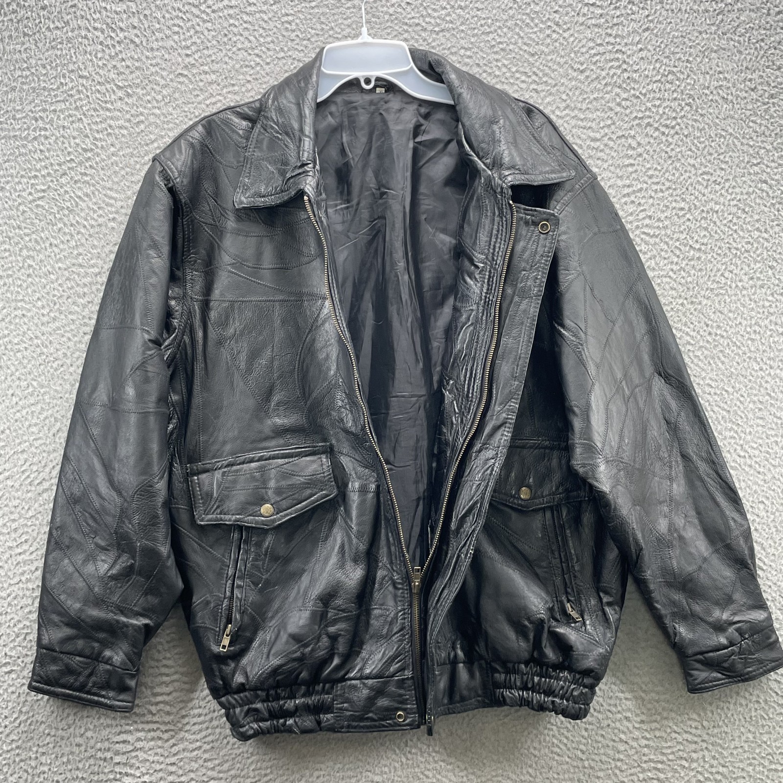 Genuine Leather Patchwork Bomber Jacket Men's XL … - image 7