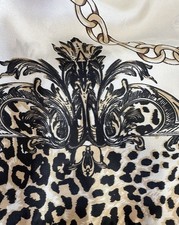Women's Square Silk-Feel Scarf 35 Inch, White, Black And Gold, Very Chic, New