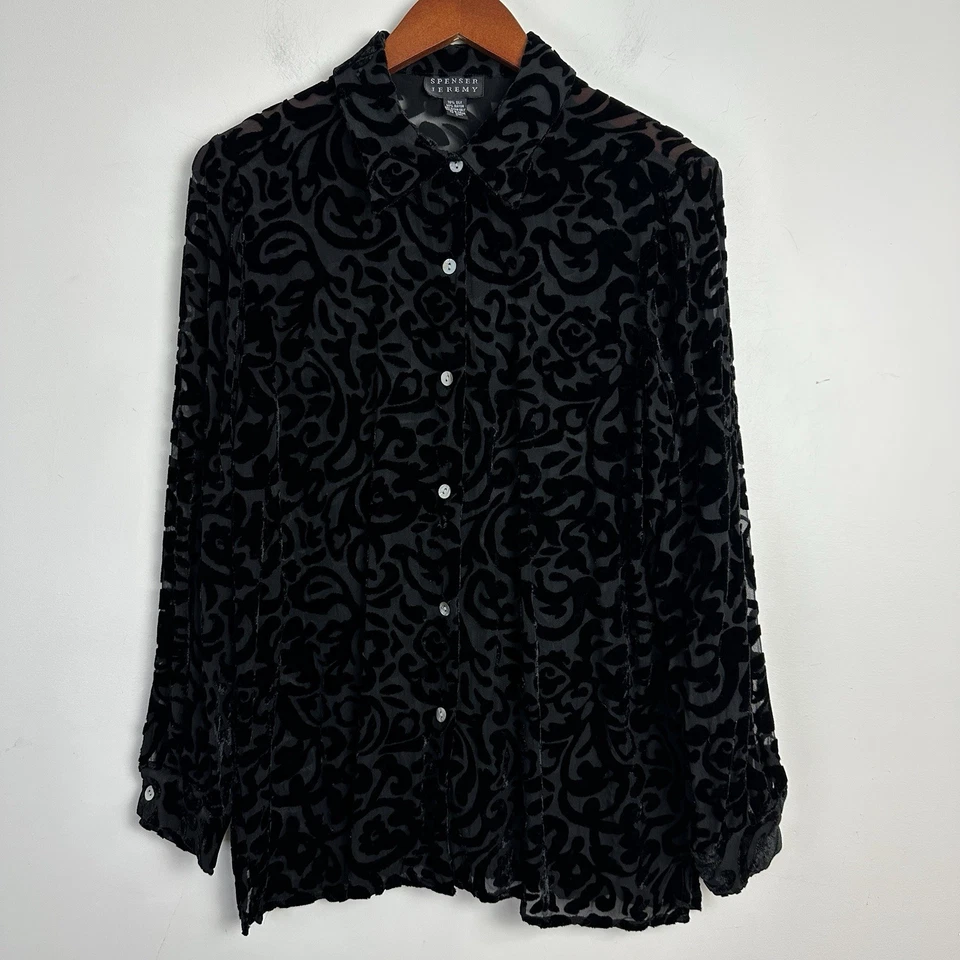 Camisa De Colección Spencer Jeremy Terciopelo Burnout Abotonada Para Mujer L Seda Cachicho Foto 2 de 4