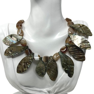 Barse Necklace Abalone Shell Agate Sterling 925 Mother of Pearl 16 inch