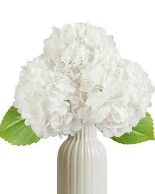 3Pcs Real Touch White Hydrangea Artificial Flowers - 16.7'' 3D Latex Creamy Wh...