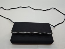 Vintage La Regale Black Satin Rhinestones Clutch Handbag Purse 8.5"x5"x1.25"