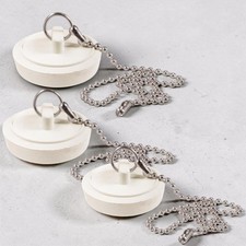 3 Pack Plumb Pak White Rubber Tub Stopper Chain 2" for Laundry Bathtubs