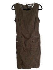 Calvin Klein Women’s Olive Utility Cargo Dress Crewneck Sleeveless Lined Sz 14