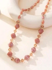 Korean-style Dusty Pink Fashionable Long Necklace For Everyday Wear
