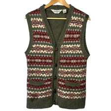 Cacharel Vintage Men's Olive Fair Isle Shetland Wool Sweater Vest Sz L FLAWED