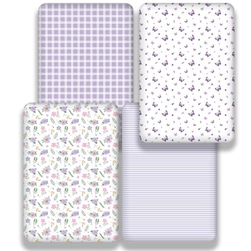 Confezione 4 Lenzuola Lettino Culla Farfalla Per Bambina Viola Culla Fitte per... - Foto 4 di 7