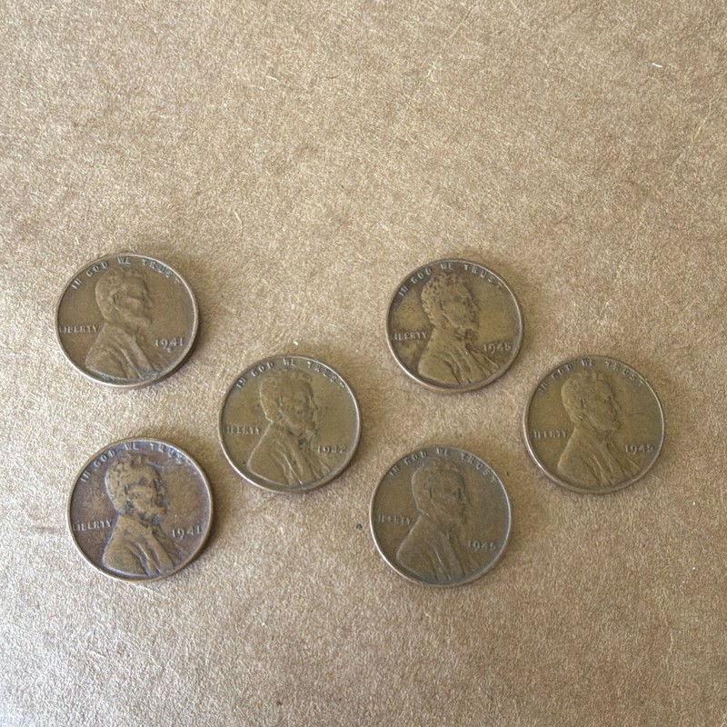 Lot of 6 Lincoln Wheat Pennies from the 1940s, US Small Cent Mixed Lot