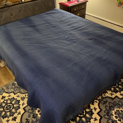Vintage MCM Chatham 100% Wool Blanket Satin Edge Gold Sheep Tag Navy 92x87 Queen