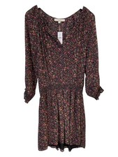 Ann Taylor LOFT Dress Size Medium Floral V Neck Smocked Waist Black Bohemian NEW