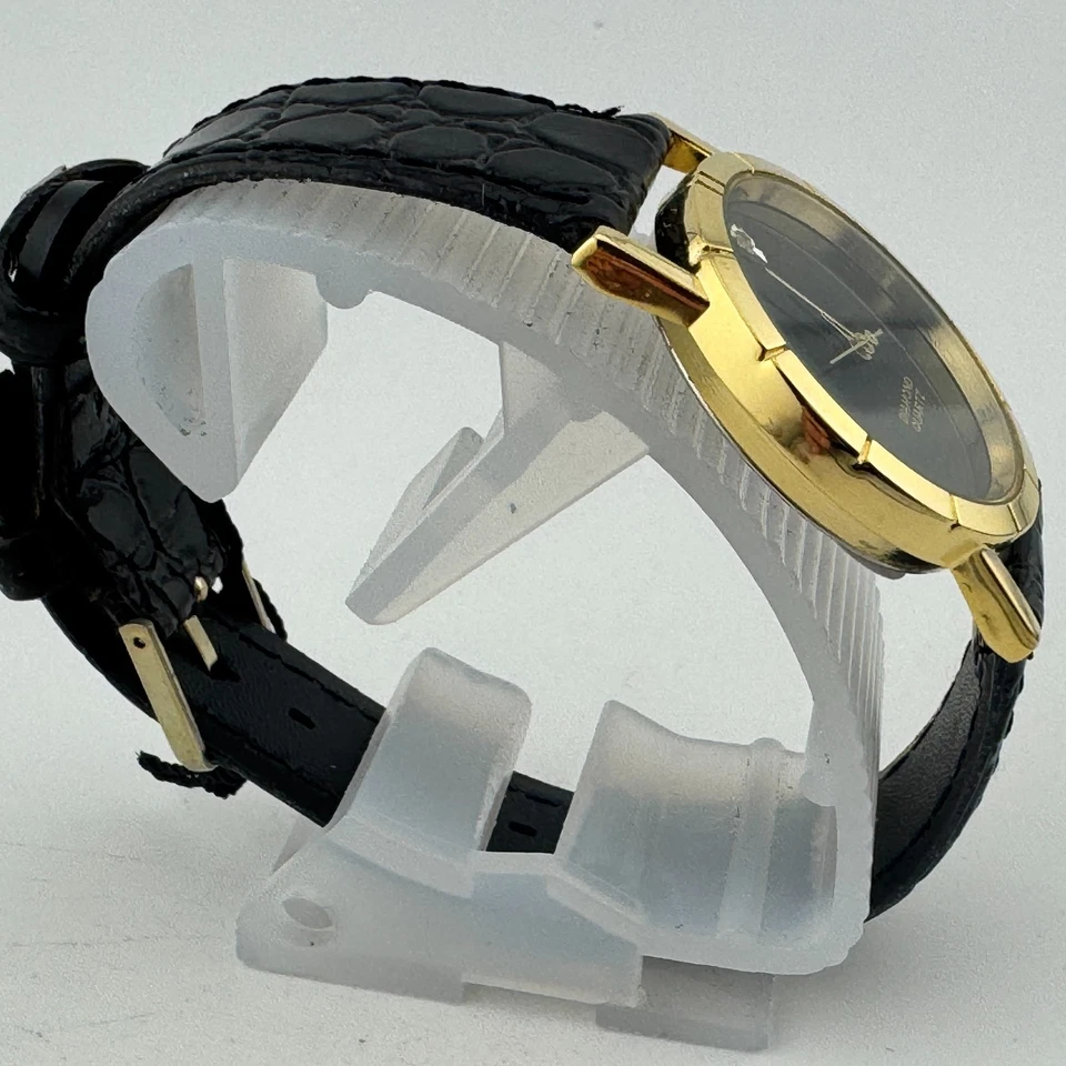 Reloj De Cuarzo Movt Japón De Colección Unisex Tono Dorado Diamante Negro Analógico Batería Nueva Foto 3 de 4