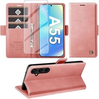 HandyhüLle PU Leder Wallet Flip Case FüR Galaxy A55 5G Mit Schutzfolie Rosa
