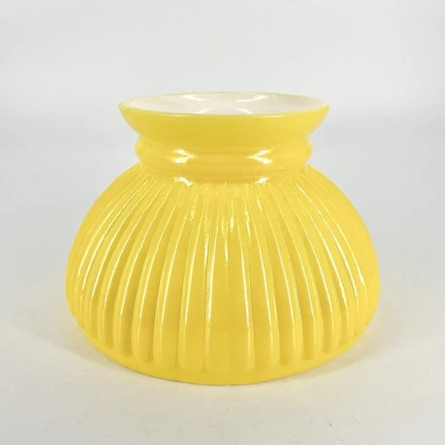 Vintage Student Lamp Shade Ribbed Yellow Milk Glass 6” Fitter 001